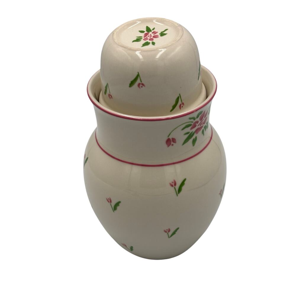 Teleflora Vintage 1985 Grandmacore Whimsy Pink Floral Ceramic Carafe Tumble Up